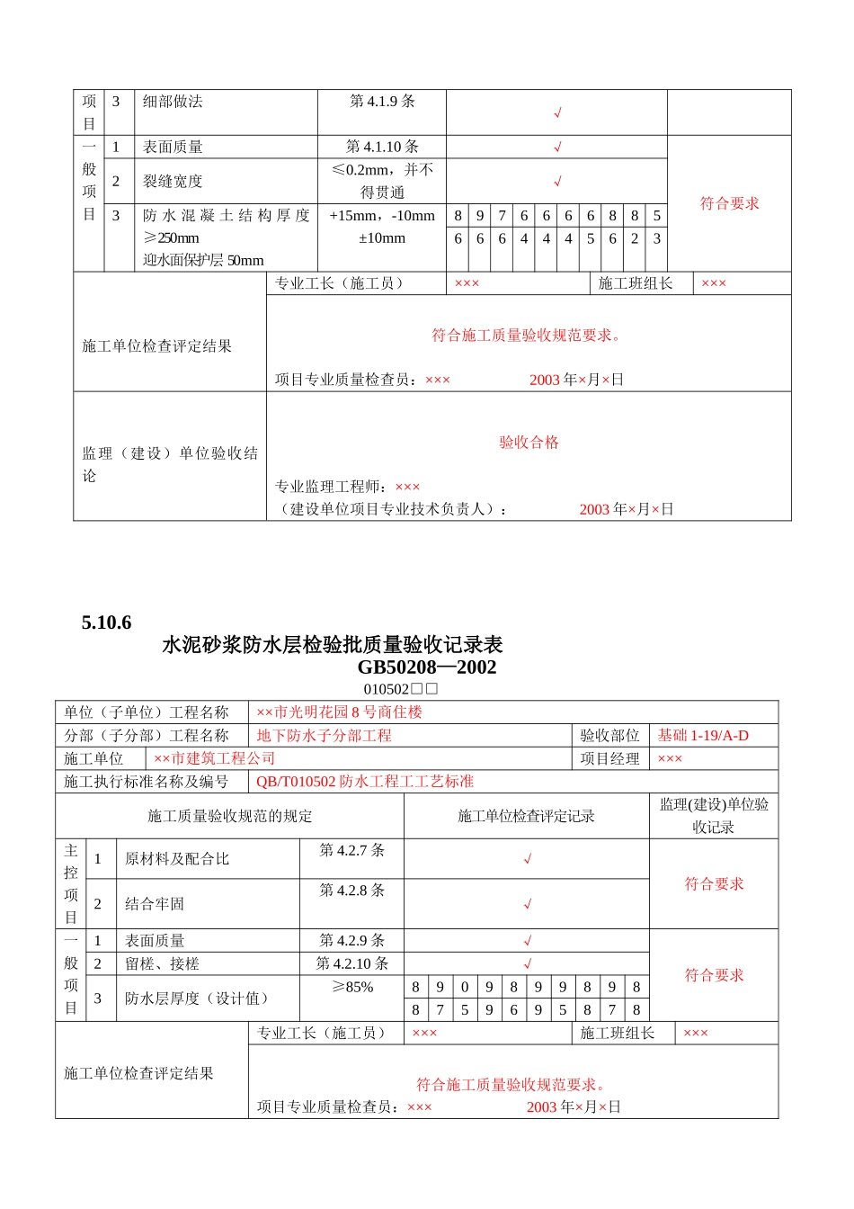 防水混凝土检验批质量验收记录(DOC8页)_第2页