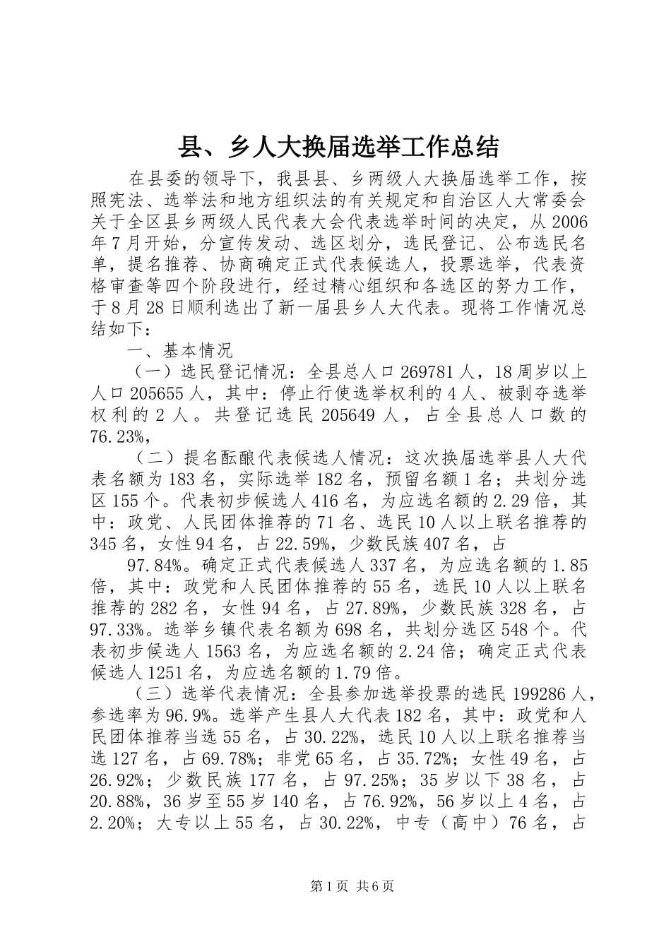 县、乡人大换届选举工作总结_第1页