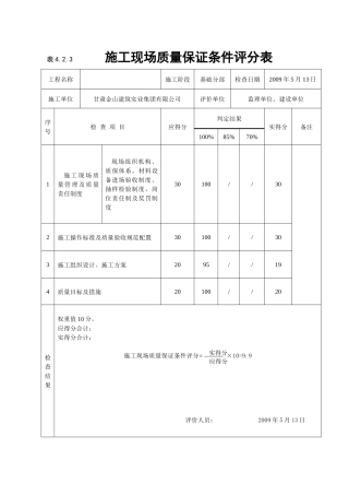 《建筑工程施工质量评价标准》(表格)
