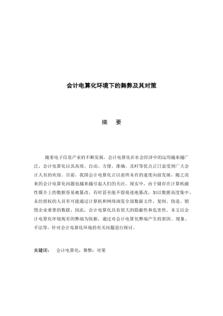 会计电算化环境下的舞弊及其措施