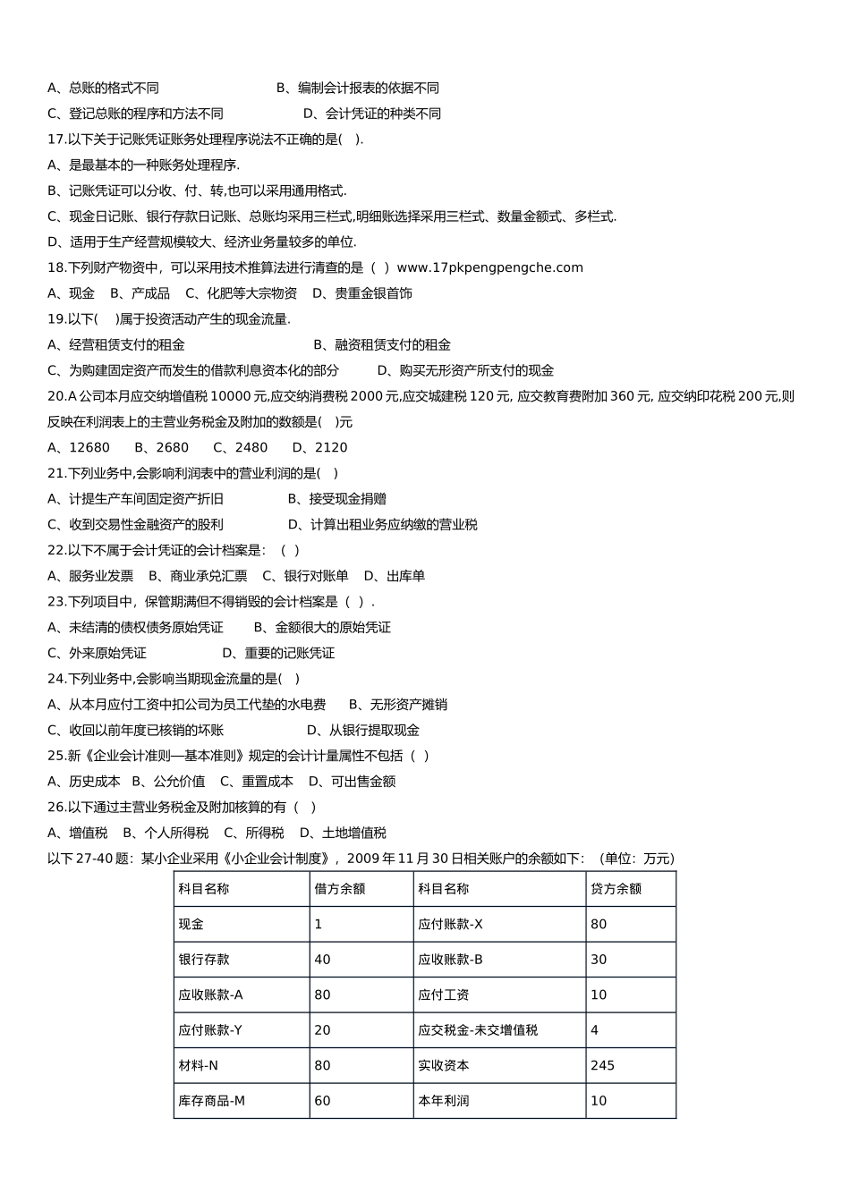 XXXX年下半年 深圳会计资格考试 《会计基础》模拟试题一、二及其答案_第2页