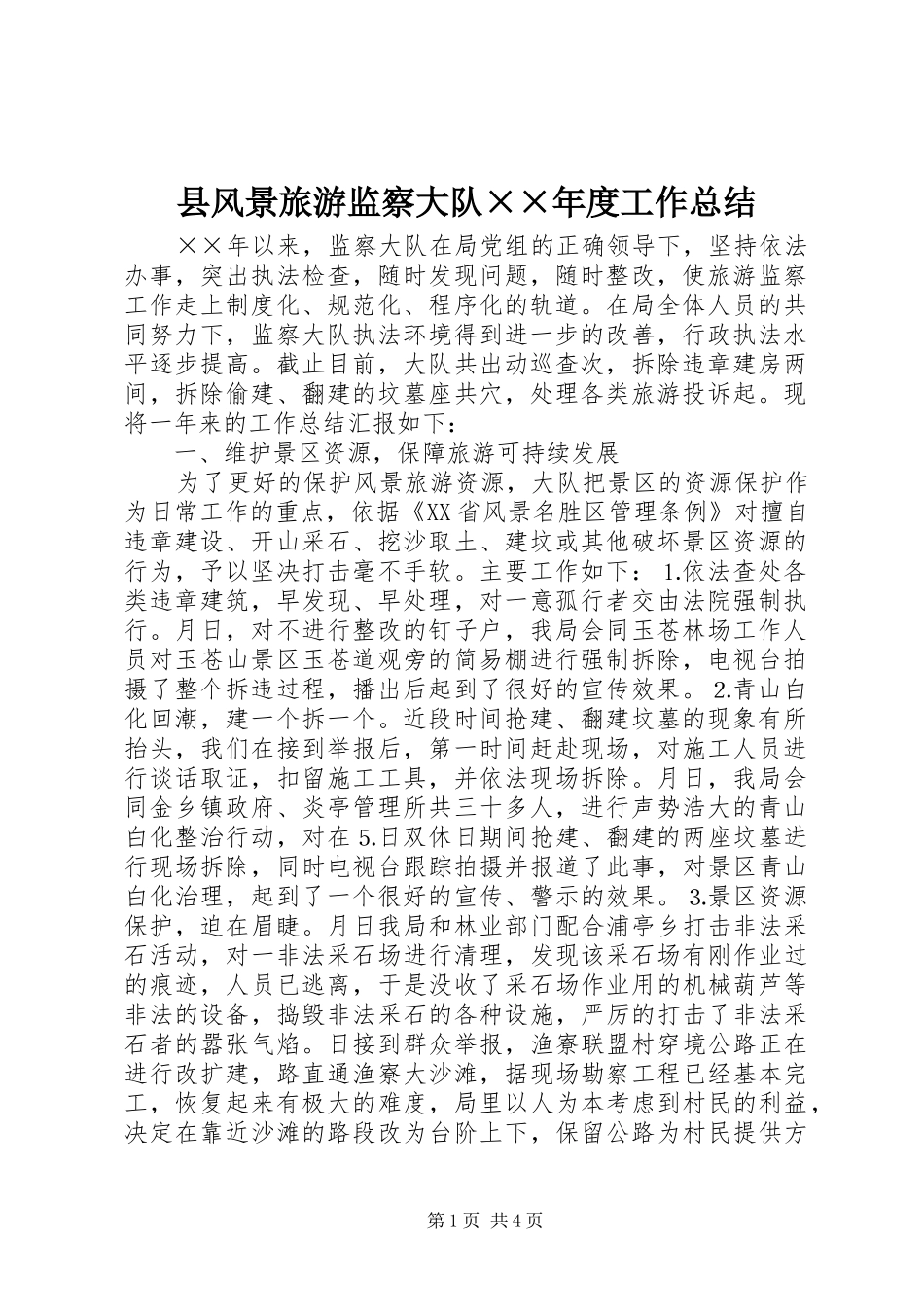 县风景旅游监察大队××年度工作总结_第1页