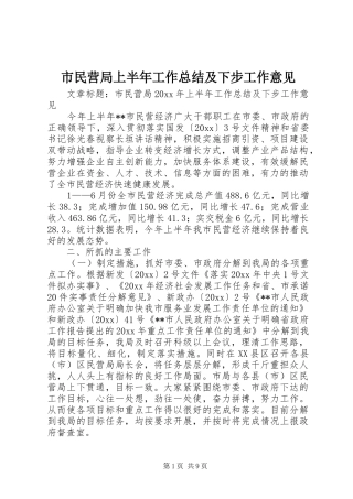 市民营局上半年工作总结及下步工作意见