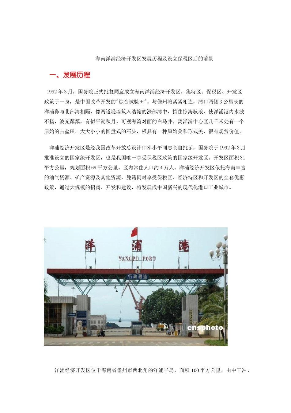 海南洋浦经济开发区发展历程及设立保税区后的前景_第1页