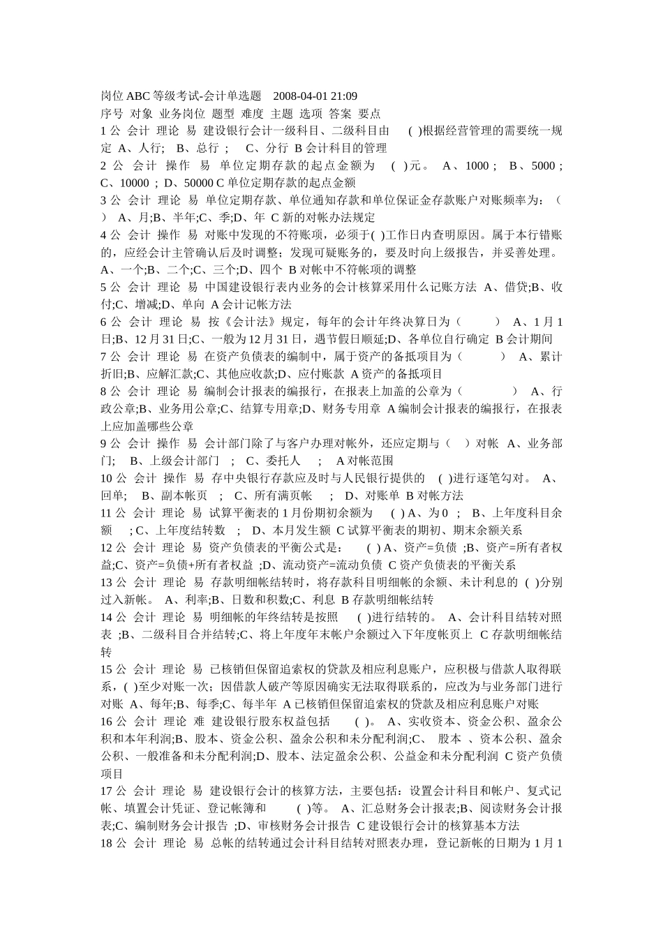 岗位ABC等级考试-会计单选题_第1页