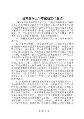 县粮食局上半年纪检工作总结