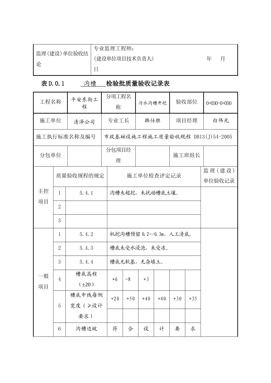 表D01检验批质量验收记录表沟槽_第2页