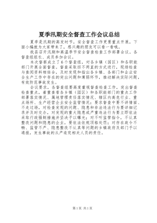 夏季汛期安全督查工作会议总结