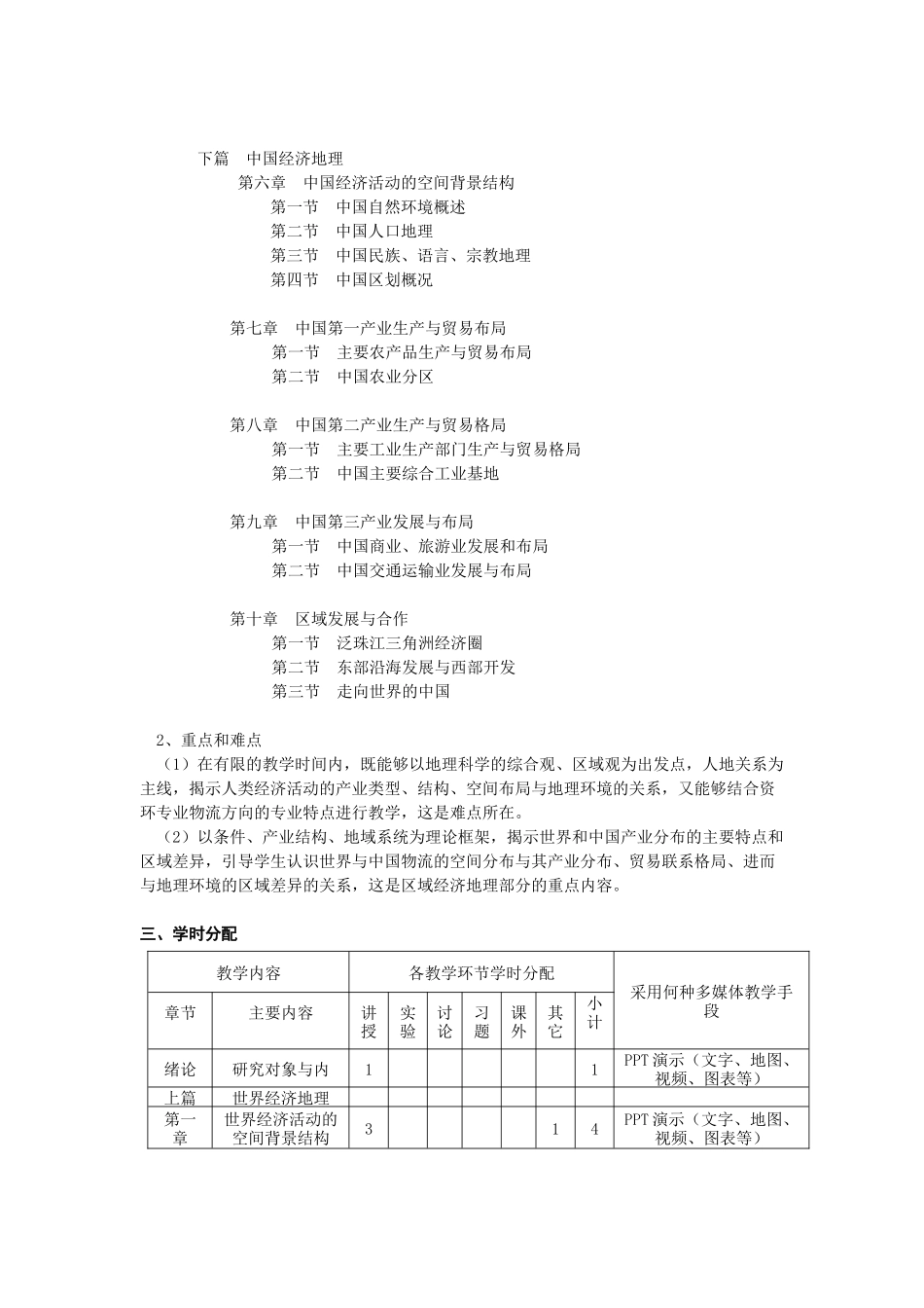《区域经济地理》课程教学大纲_第3页
