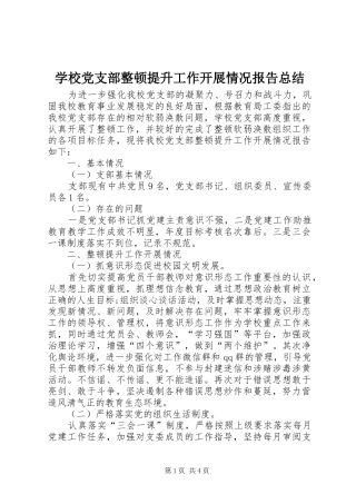 学校党支部整顿提升工作开展情况报告总结