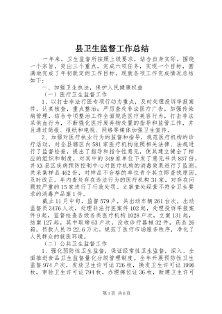 县卫生监督工作总结