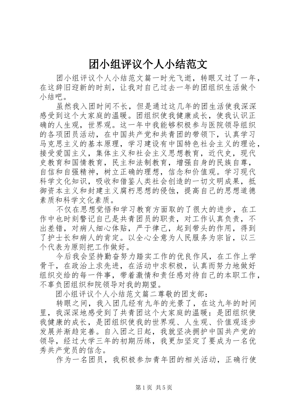 团小组评议个人小结范文_第1页