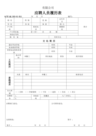 TS16949体系应聘人员履历表