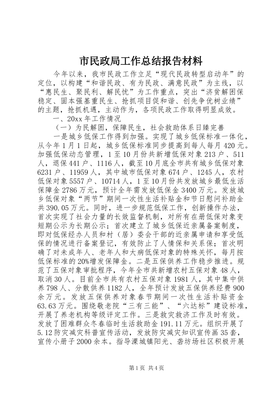 市民政局工作总结报告材料_第1页