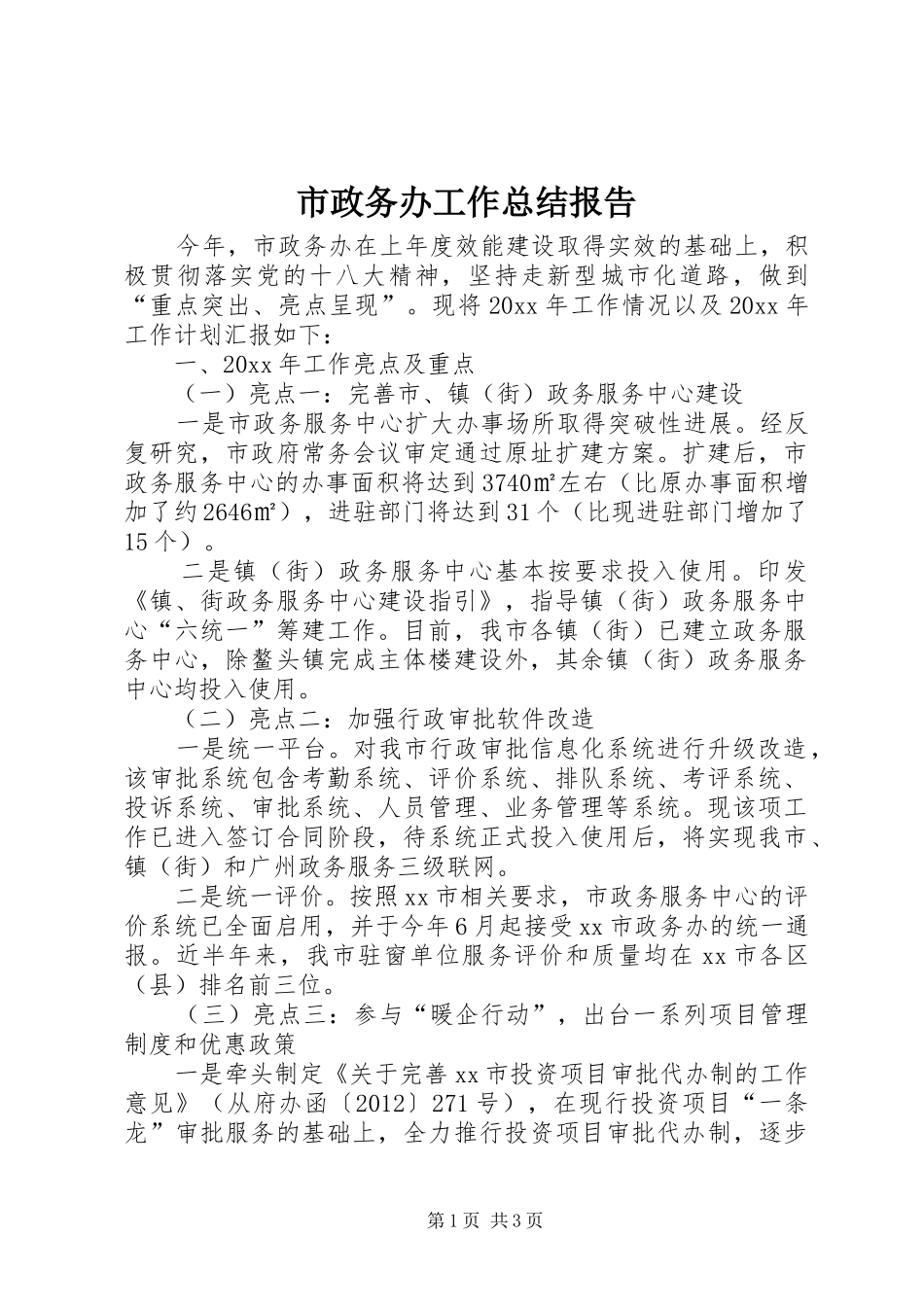 市政务办工作总结报告_第1页