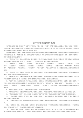 关于资产负债表的填例说明