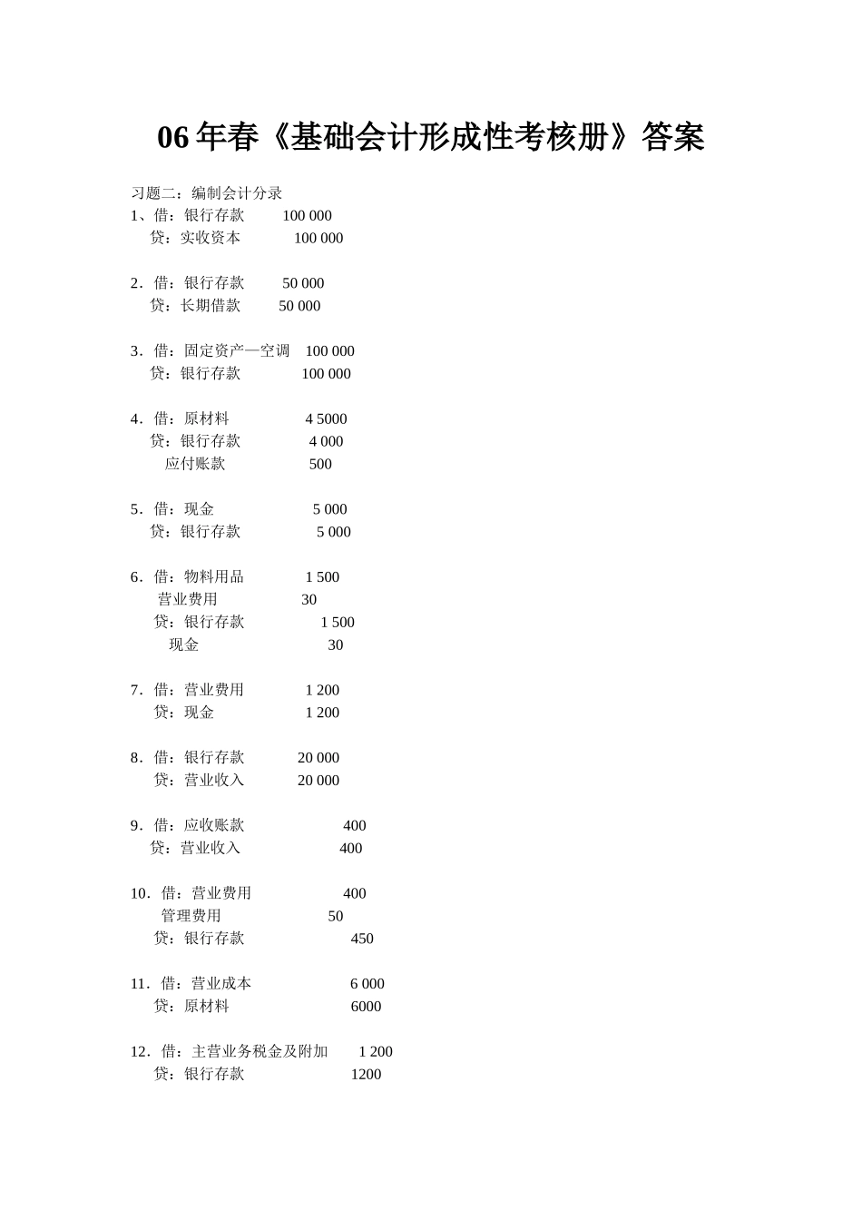 财务精品-2022年春基础会计形成性考核册答案_第1页