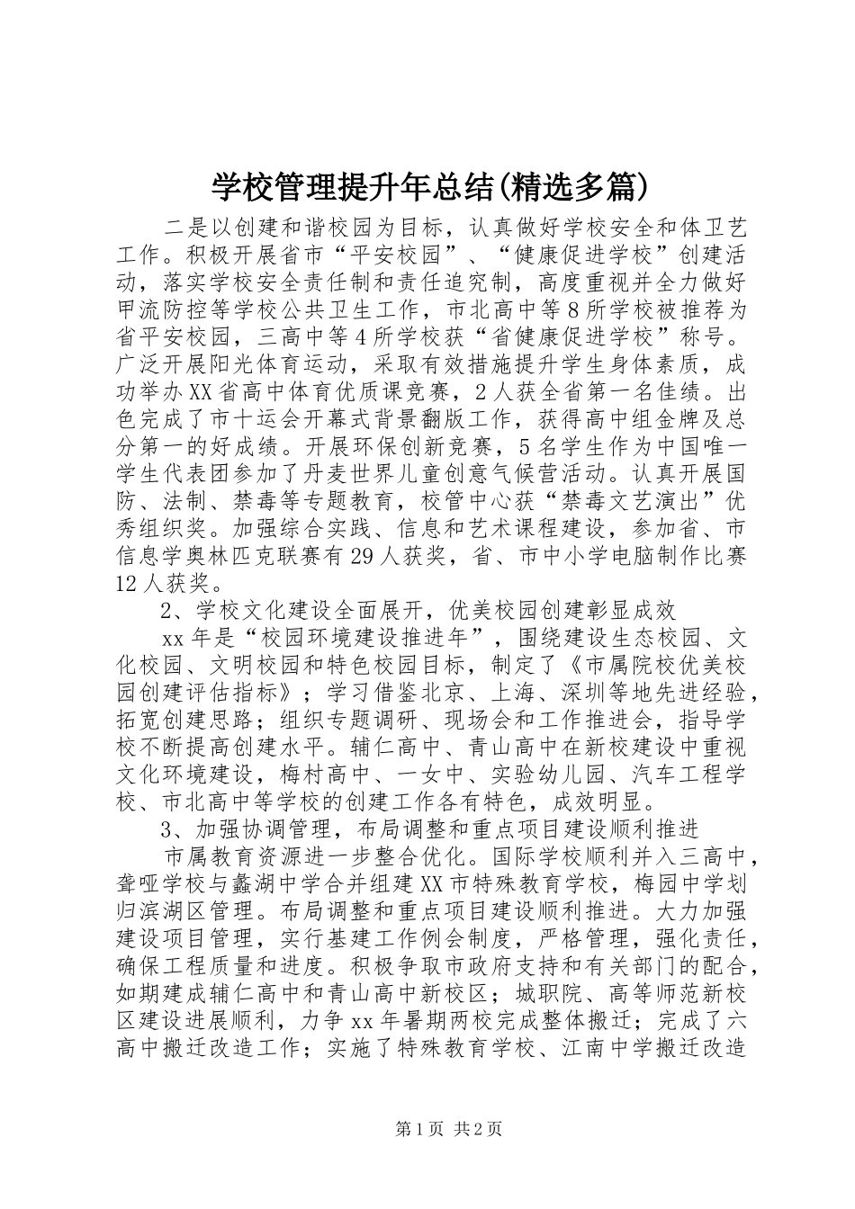 学校管理提升年总结(精选多篇)_第1页