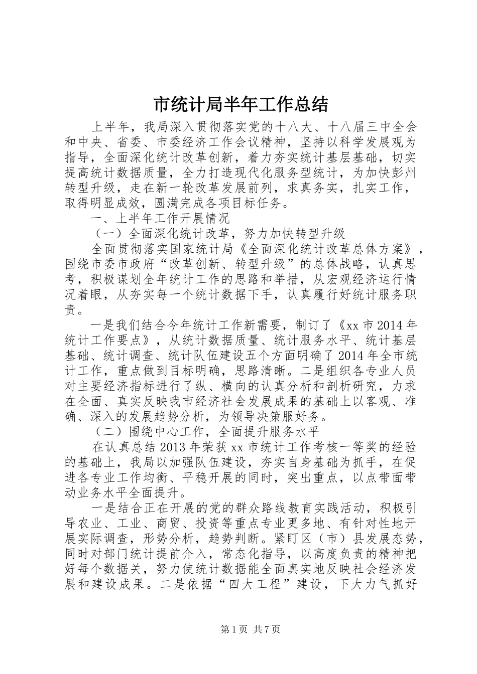 市统计局半年工作总结_第1页
