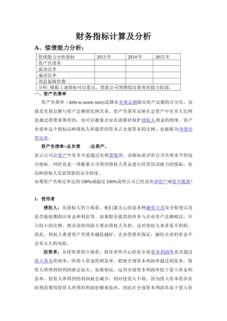 财务指标计算及分析