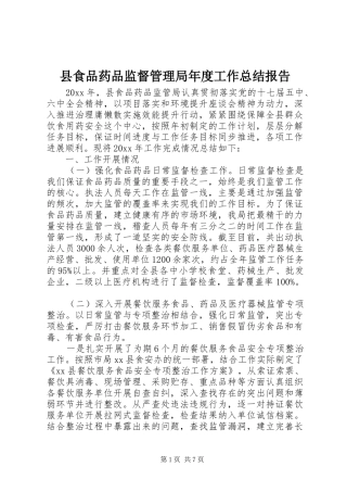县食品药品监督管理局年度工作总结报告