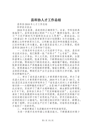 县科协人才工作总结