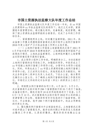 市国土资源执法监察大队年度工作总结