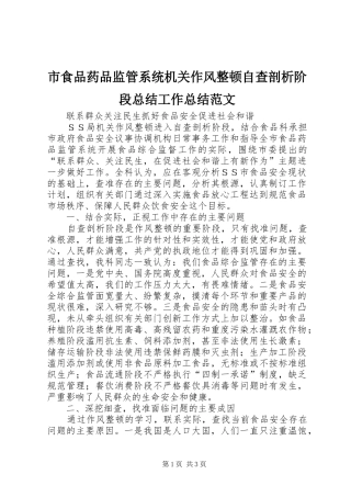 市食品药品监管系统机关作风整顿自查剖析阶段总结工作总结范文