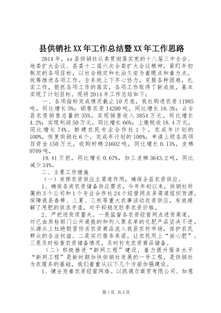 县供销社XX年工作总结暨XX年工作思路