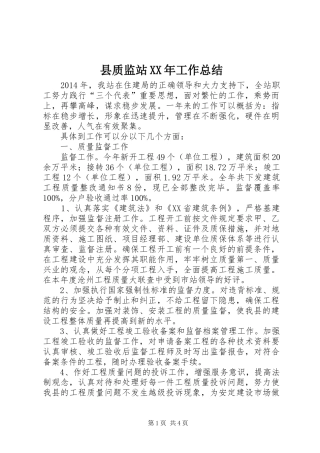 县质监站XX年工作总结