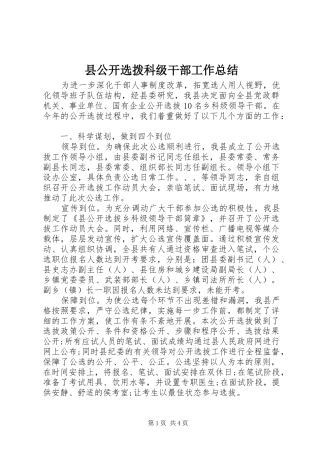 县公开选拨科级干部工作总结