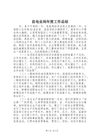 县电业局年度工作总结