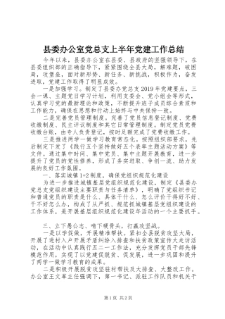 县委办公室党总支上半年党建工作总结