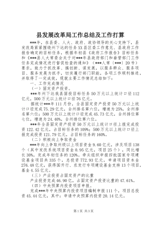 县发展改革局工作总结及工作打算