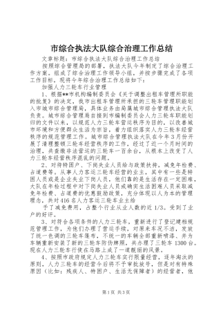 市综合执法大队综合治理工作总结