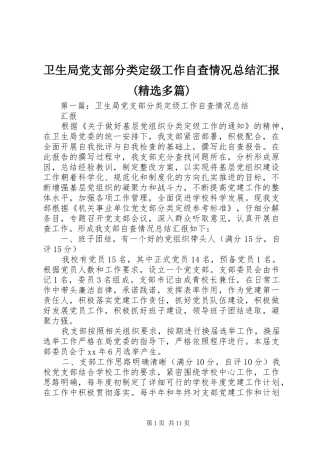 卫生局党支部分类定级工作自查情况总结汇报(精选多篇)