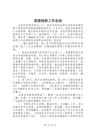 团委挂职工作总结