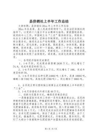 县供销社上半年工作总结