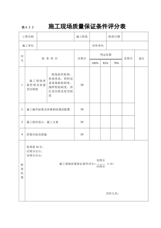 《建筑工程施工质量评价标准》(评分表格)