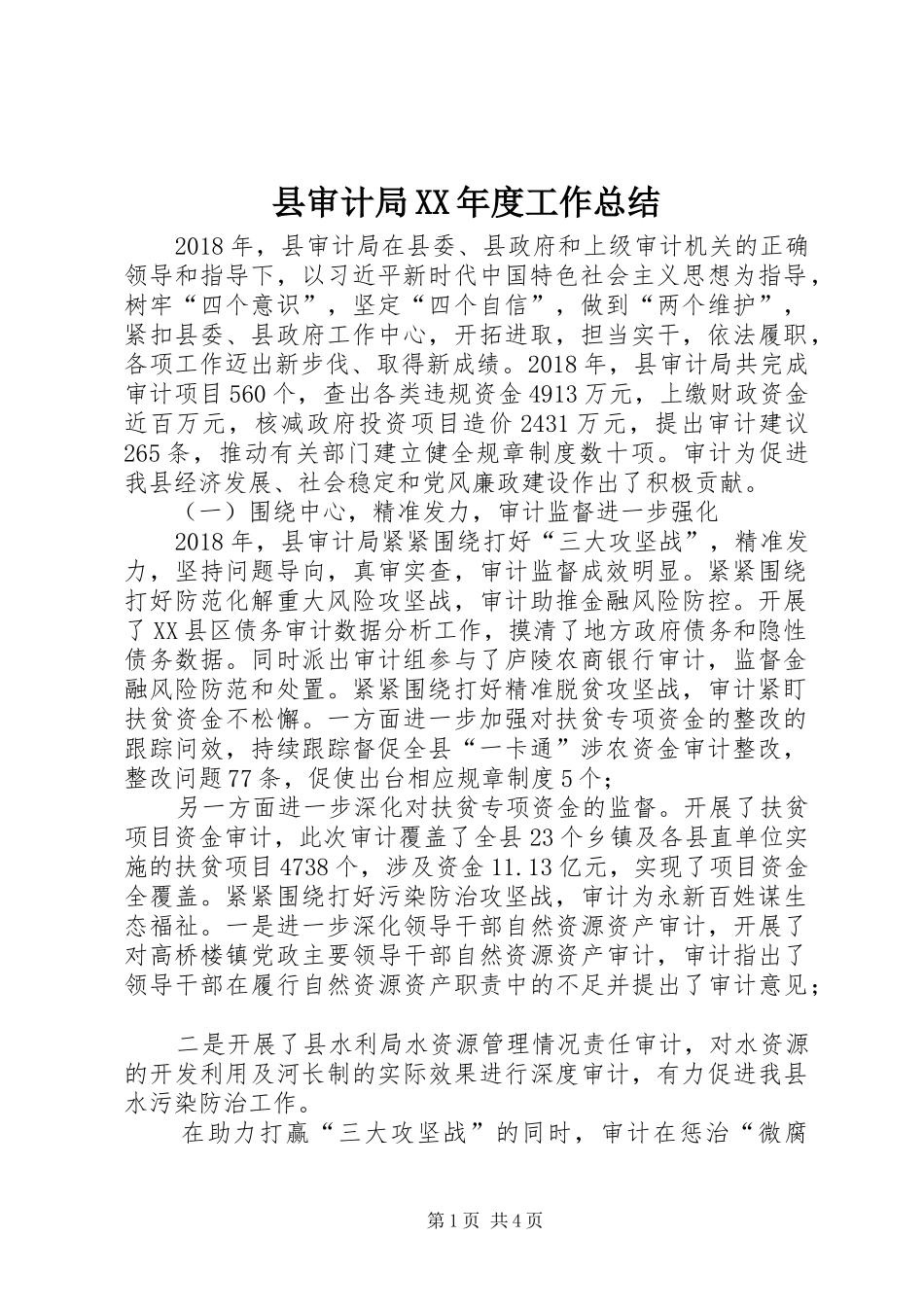 县审计局XX年度工作总结_第1页