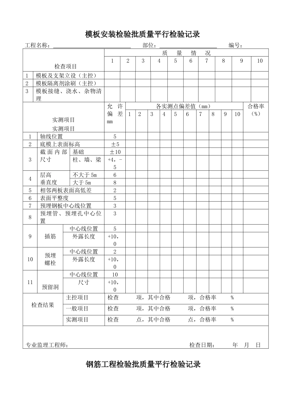 工程检验批质量平行检验记录表_第2页