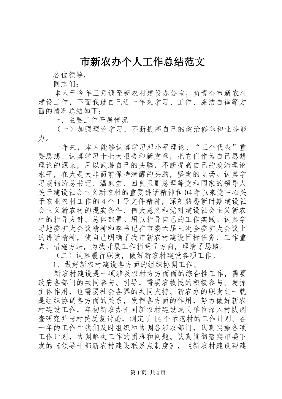 市新农办个人工作总结范文_第1页