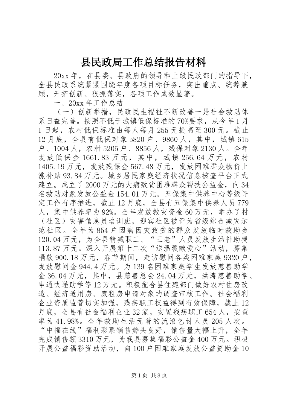 县民政局工作总结报告材料_第1页