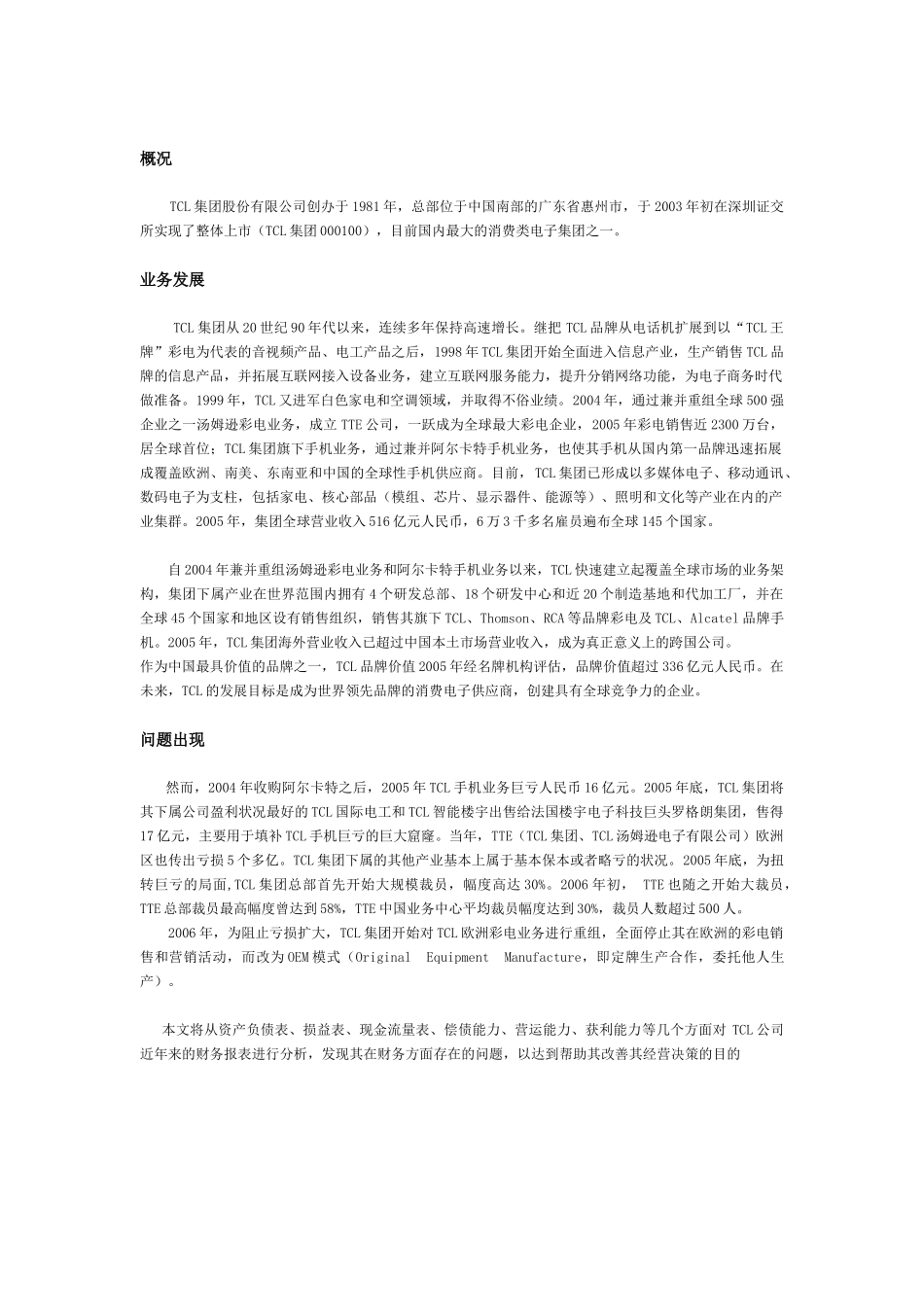 TCL集团财务报表分析报告_第3页