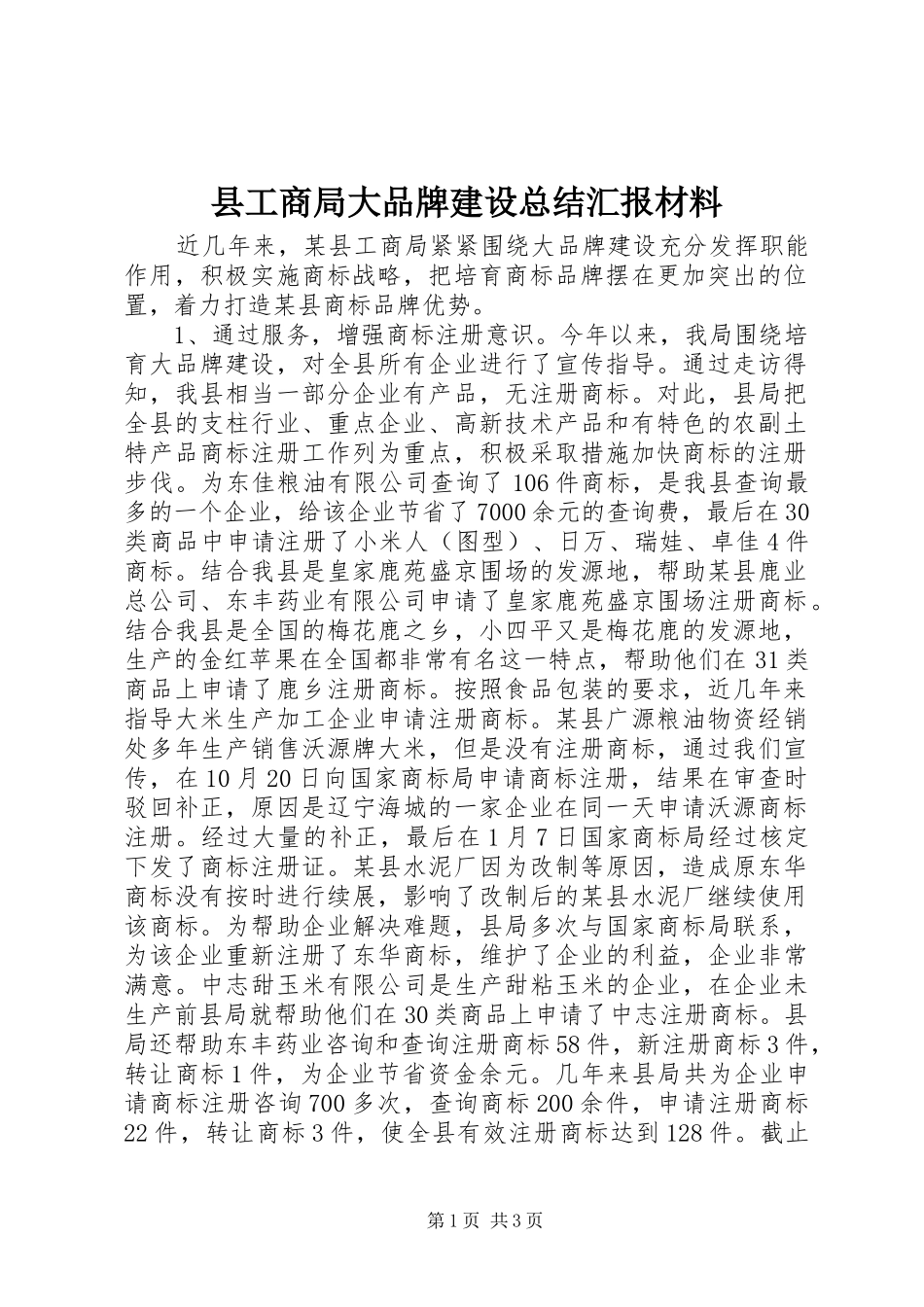 县工商局大品牌建设总结汇报材料_第1页