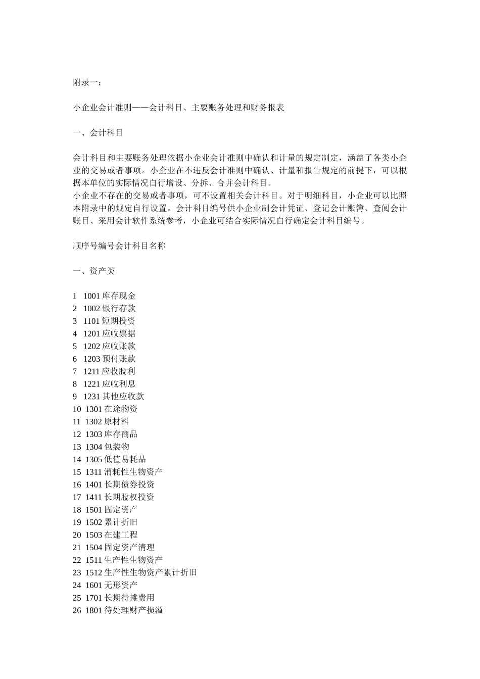 XXXX年小企业会计准则会计科目、主要账务处理和财_第1页