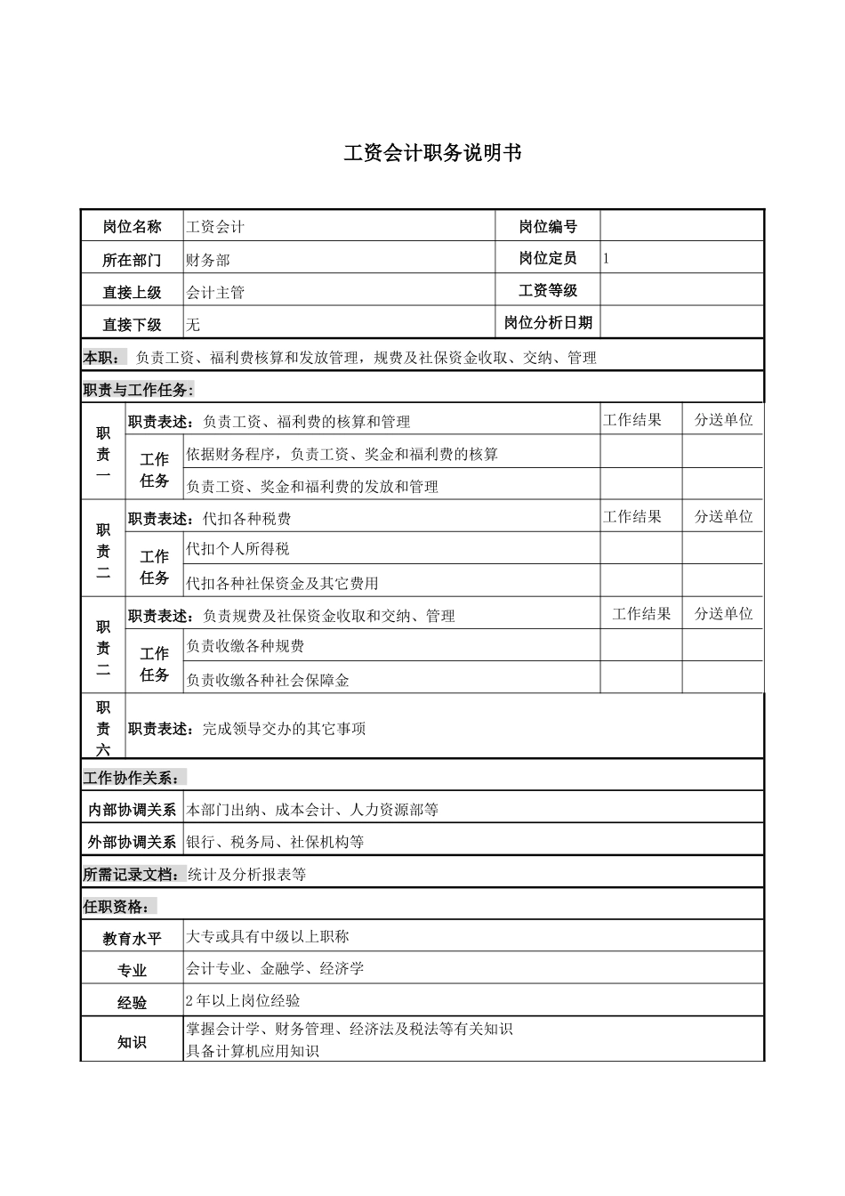工资会计岗位说明书(1)_第1页