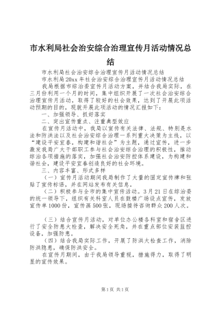 市水利局社会治安综合治理宣传月活动情况总结