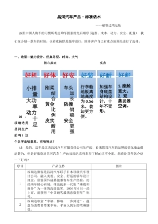 昌河汽车·福瑞达鸿运版·标准话术
