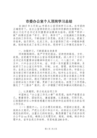 市委办公室个人顶岗学习总结